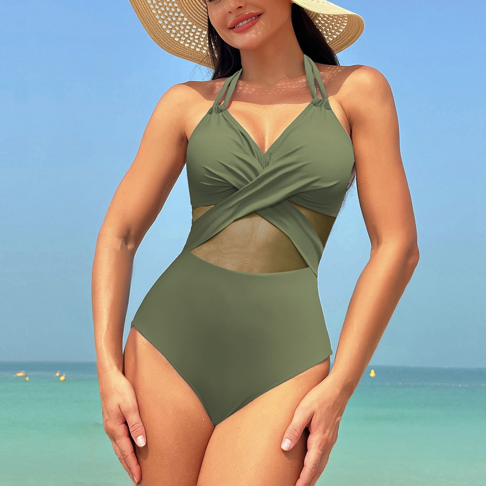 Maillot De Bain Une Pièce Pour Femme - Col En V - Taille Haute - Monokini Gainant - Maillot De Bain Amincissant, Noir, Small