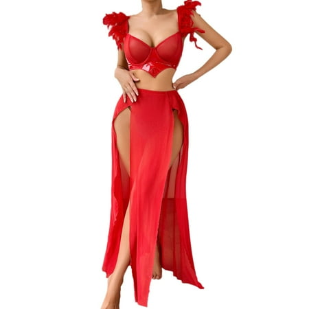 WELOIJEVBE Christmas Lingerie for Women Women Sexy Long Sleeve Christmas Festival Robe Lingerie Cardigan Bathrobe Belt Christmas Pajamas
