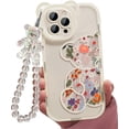 thumbnail image 1 of Compatible con iPhone 14 Pro, funda protectora de cámara transparente con diseño de oso y flores, con correa, pulsera y cadena, para niñas y mujeres, para iPhone 14 Pro, 1 of 5