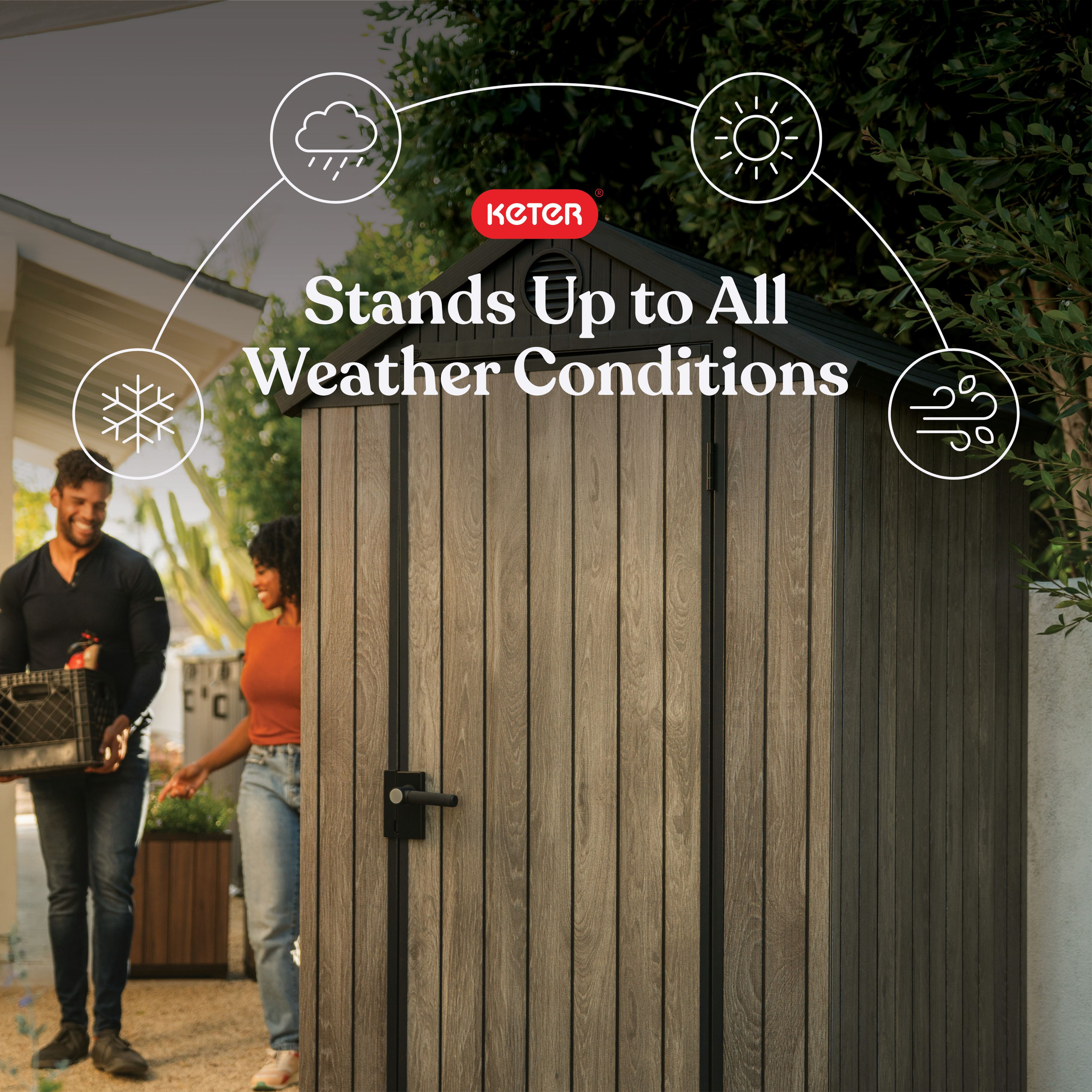 Keter Darwin 4x4 ft. Outdoor Storage Shed, Weatherproof Lockable Design, Ashwood