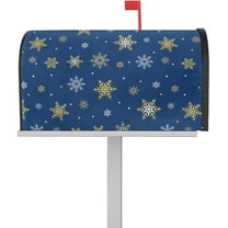 Christmas Mailbox Cover Magnetic Mailbox Wraps, Christmas Gold and White Snowflake Dark Blue Mailbox Covers Standard Size 18x21 Inch Mail Wrap Post Letter Box Xmas Decoration for Outdoor Gardern Yard