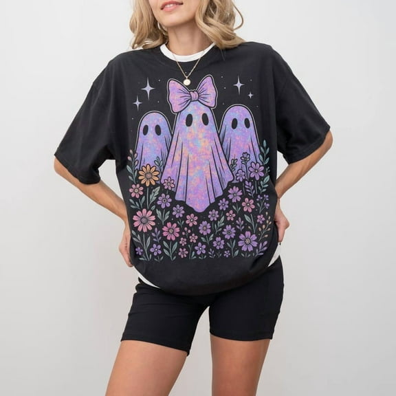 Iridescent Ghost T-Shirt, Coquette Halloween Shirt, Iridescent Ghost Shirt, Halloween T-Shirt, Girly Halloween T-Shirt, Cute Ghost T-Shirt, Pumpkin T-Shirt