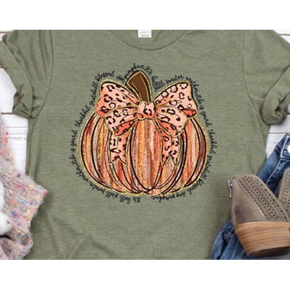 Simple Fit Pumpkin Coquette Bow Girl Women Fall Thanksgiving Shirt, Thanksgiving Fall Girl Woman Outfit, Thankful Grateful Blessed Pumpkin Tee All Size S-5XL