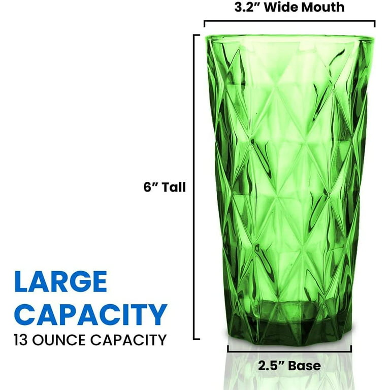 Diamond Highball Glasses 12 oz (Green) - Set of 4
