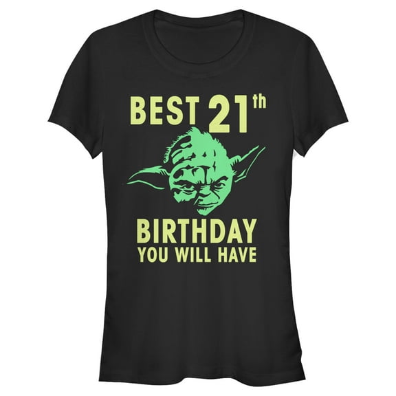 Junior's Star Wars Yoda Best 21st Birthday You Will Have Stencil  Graphic Tee Black Large