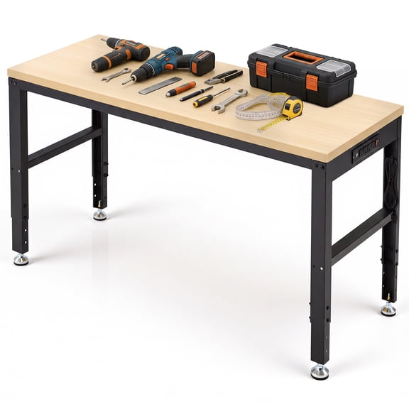 AHB 60" Adjustable Heavy Duty Wood Workbench, 2000 lbs Capacity, Multi-Purpose Garage and Workshop Table