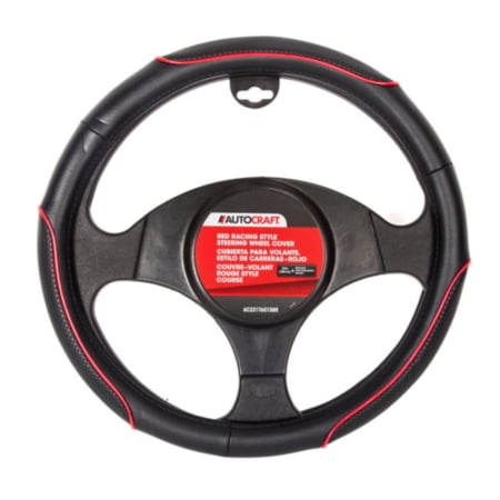 Autocraft Steering Wheel Cover, Racing Style, Red