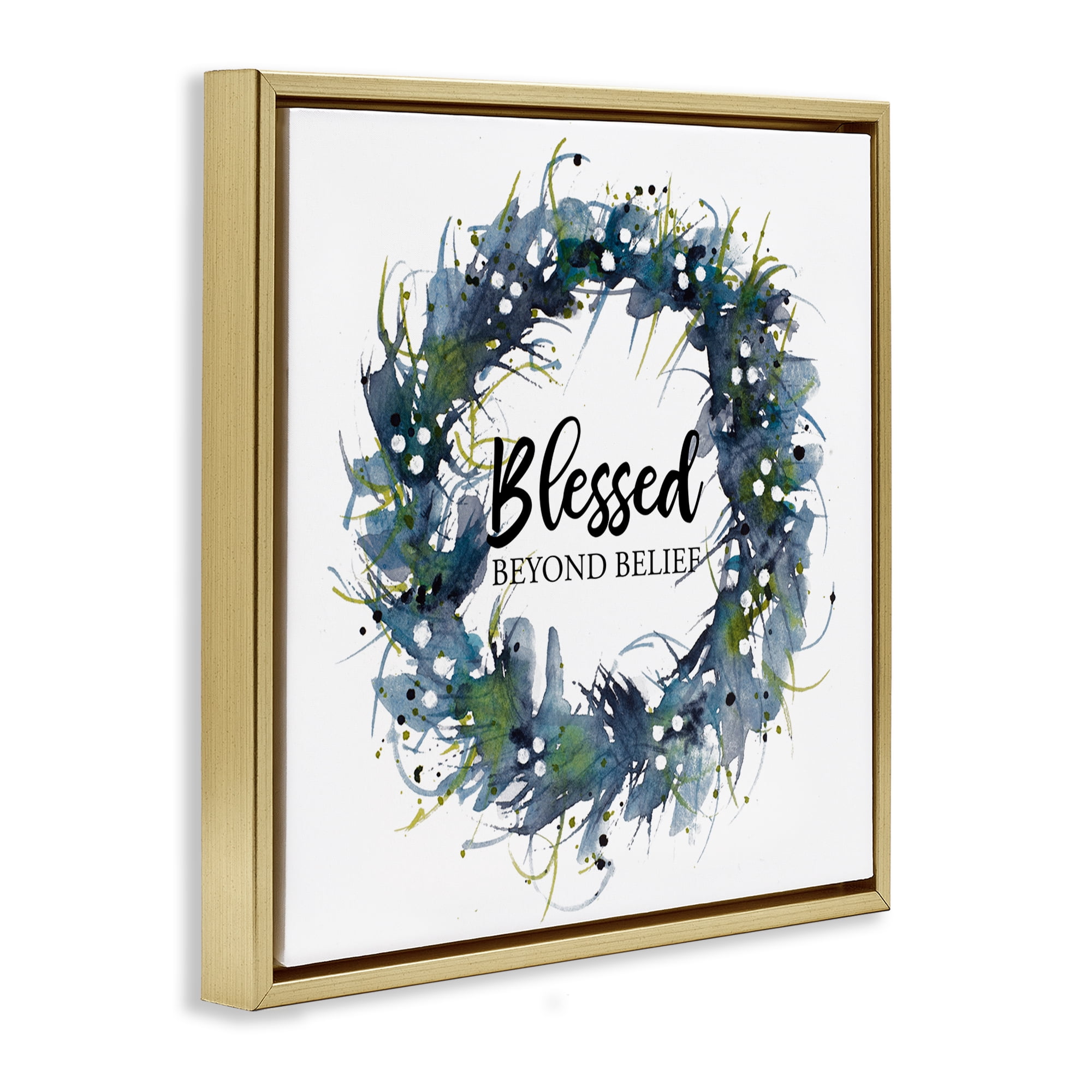 Stupell Industries Blessed Beyond Belief Religious & Spiritual Painting Gold Floater Framed Canvas Art Print Wall Art, 25 x 25