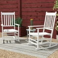 thumbnail image 5 of Topcobe Rustic Outdoor Rocking Chairs Set of 2, Comfortable Curved Arms, Tall Backrest, Slatted Wooden Seat, White Rocking Chairs for Patio, 5 of 10