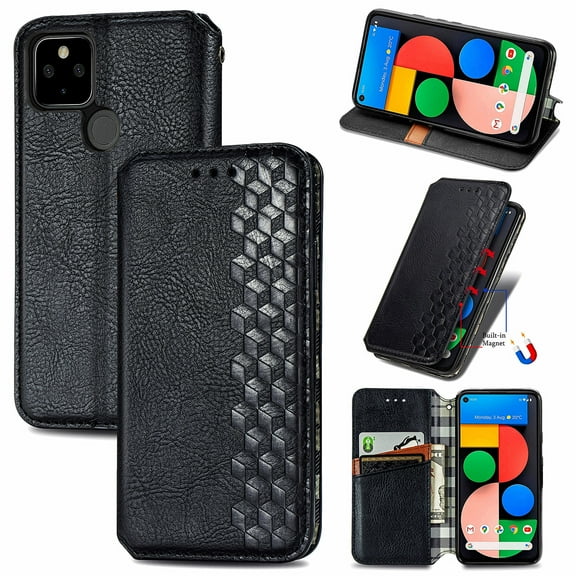 Moto G9 Power Case, PU Leather TPU Wallet Cover with Card Holder Kickstand Hidden Magnetic Adsorption Shockproof Flip Folio Cell Phone Case for Motorola G9 Power, Black