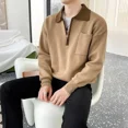 thumbnail image 3 of Suéteres de punto para hombre, ropa para hombre con cremallera empalmada, jerseys con bolsillos, polo marrón con cremallera, calefactados, económicos, coreanos, otoño 2024 AS, 3 of 5