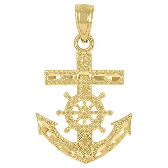 10kt Real Yellow Gold Mens Textured Ship Anchor Charm Pendant