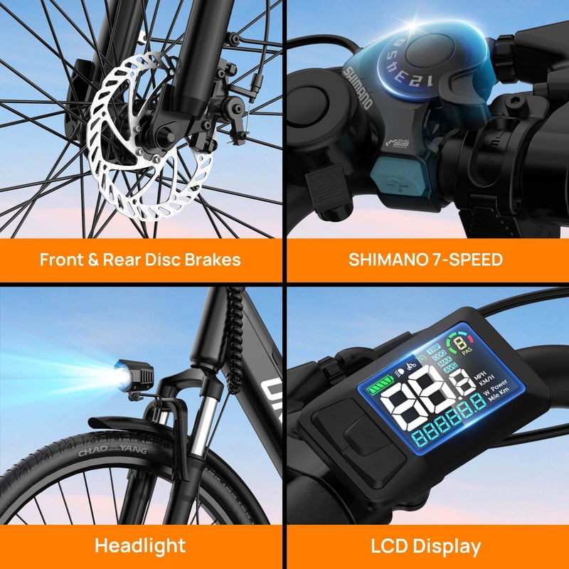 Electric Bike for Adults 26" Step-Through, Electric Commuter Bikes with 48V10.4Ah Removable Battery, 750W Peak Motor, Electric Cruiser Bike with 60-Mile Max & 20MPH, Front Suspension &7-Speed-BLACK