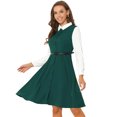 thumbnail image 1 of INSPIRE CHIC Robe Chemise de Travail pour Femme à Boutons devant, Manches Longues, Col Contrastant, Petite, Vert, 1 of 5