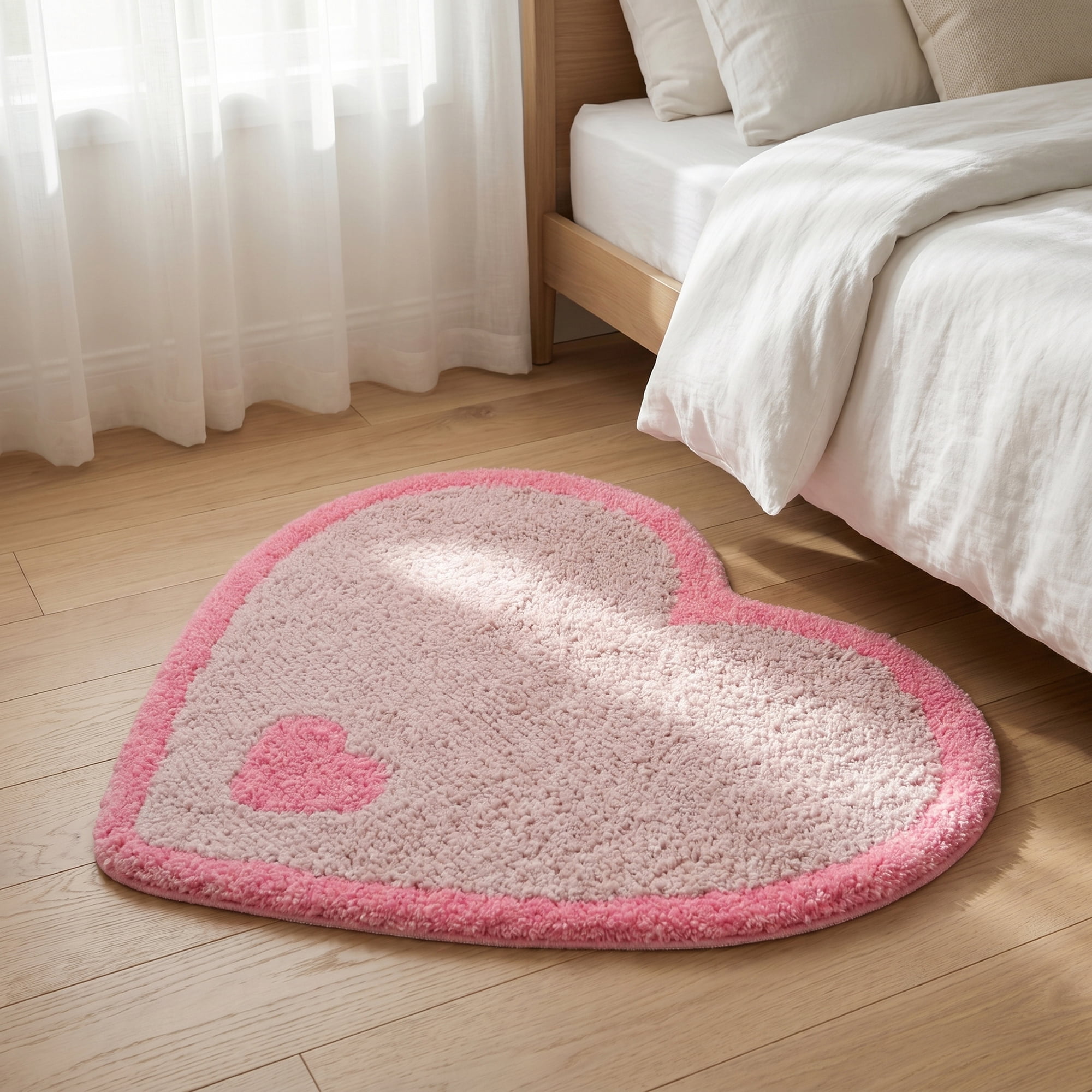 Unique Bargains Small Heart Rug Non-Slip Soft Shaggy Faux Fur Area Rug 19" x 16" Pink