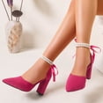 thumbnail image 3 of Xucatan Women's Pointed Toe Heels, Pearl Ankle Strap Satin Bow Pumps, Detachable Dress Shoes with Hollow Detail, Versatile Spring Evening Party Footwear Gift, 3 of 9