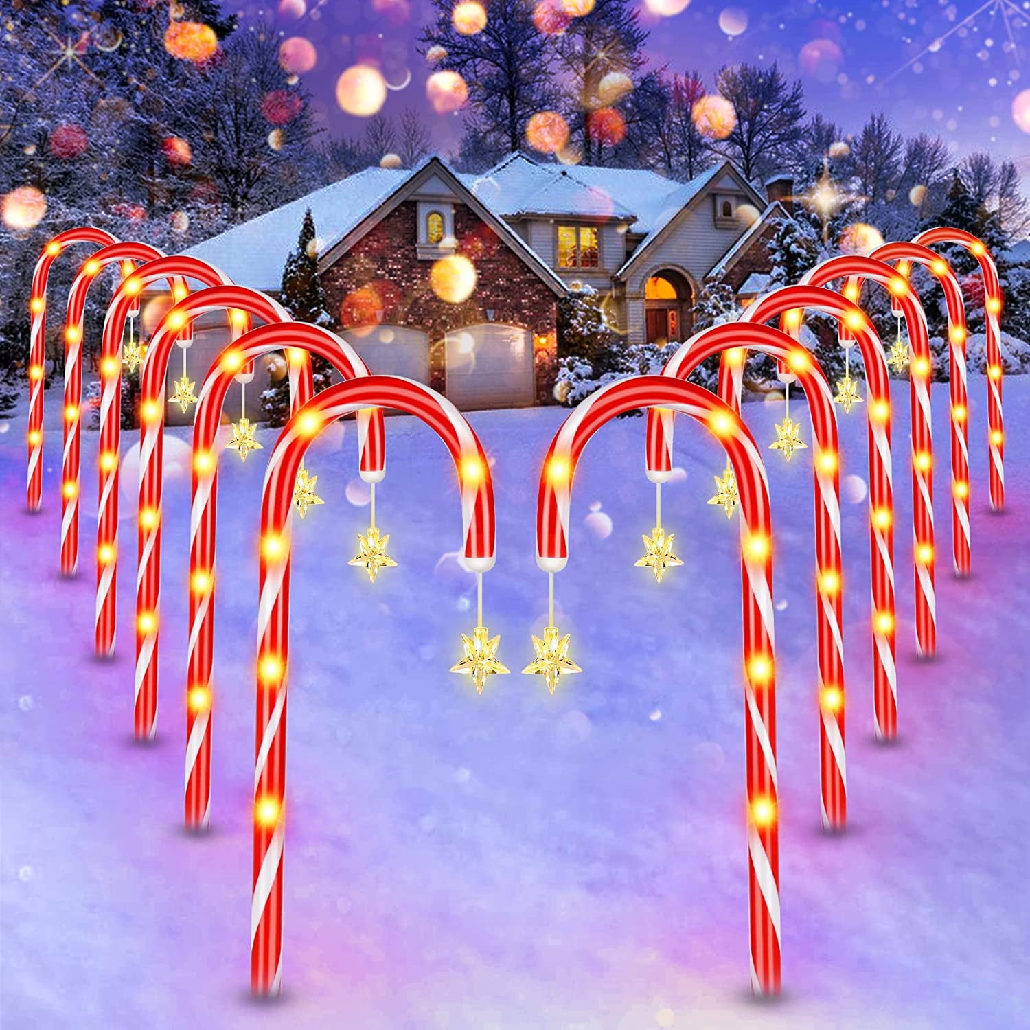 12 Pack Solar Christmas Candy Cane Lights for Christmas Decorations