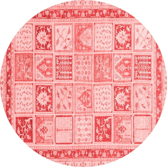 Ahgly Company Machine Washable Indoor Round Abstract Red Modern Area Rugs, 4' Round