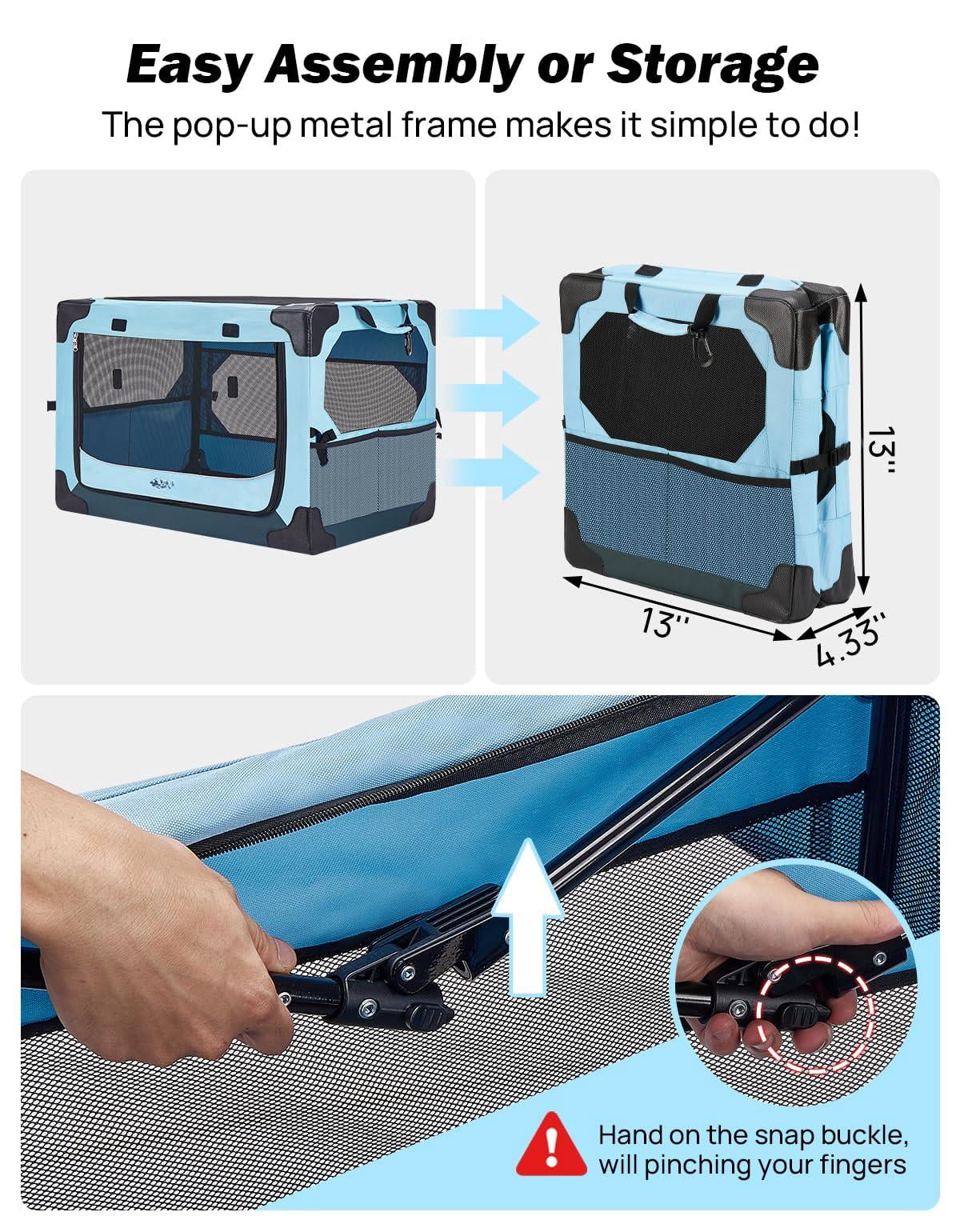 Collapsible Dog Crate  20 Inch Portable Pet For Car Travel Foldable Puppy/small 18 Lbs Soft Cat Carrier Fit Indoor & Outdoor/car Back Seat/trunk (blue)