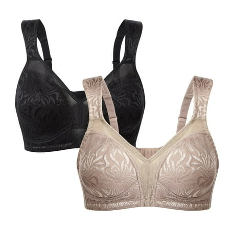 Wingslove Women s Plus Size Bra Full Coverage Minimizer Bra Non Padded Wireless Bra  2 Pack  Black+Brown  44DDD