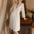 thumbnail image 6 of Arlun Women's Silky Satin Robes for Valentine's Day Elegant Kimono Style Bathrobe with Lace Trim 3/4 Sleeve Lightweight Soft Comfy Knee Length Wrap Nightgown Sleepwear White S, 6 of 8