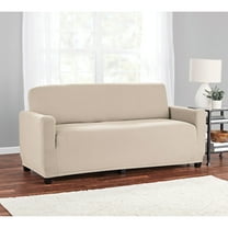 Mainstays Herringbone Stretch-to-Fit Loveseat Slipcover, 1-Piece, Tan