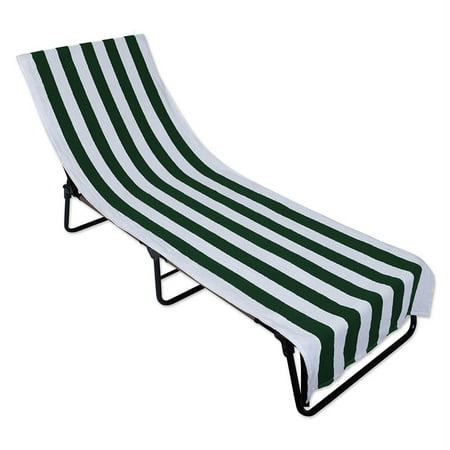 Hunter Green Stripe Lounge Chair Beach Towel With Top Pocket 26x82