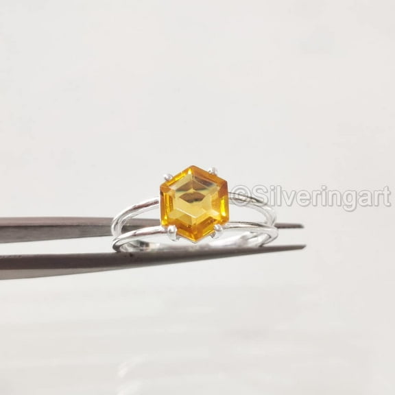 Hexagon Citrine Ring, 925 Sterling Silver Ring, Women Ring, Natural Citrine, November Birthstone, Christmas, Thanksgiving, Tiny Dainty Ring, Handmade, Statement Jewelry, Wedding, Anniversary Gift
