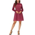 thumbnail image 1 of Vestido brillante de estrellas doradas con cuello alto, mangas largas transparentes y acampanado para mujer INSPIRE CHIC, talla XS, color burdeos, 1 of 5