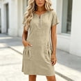 thumbnail image 2 of Atogsazn Women's Summer Half Zip Mini Dress Flowy Casual Short Sleeve Dresses with Pocket A-Line Sundress Beige L Fashion, 2 of 9
