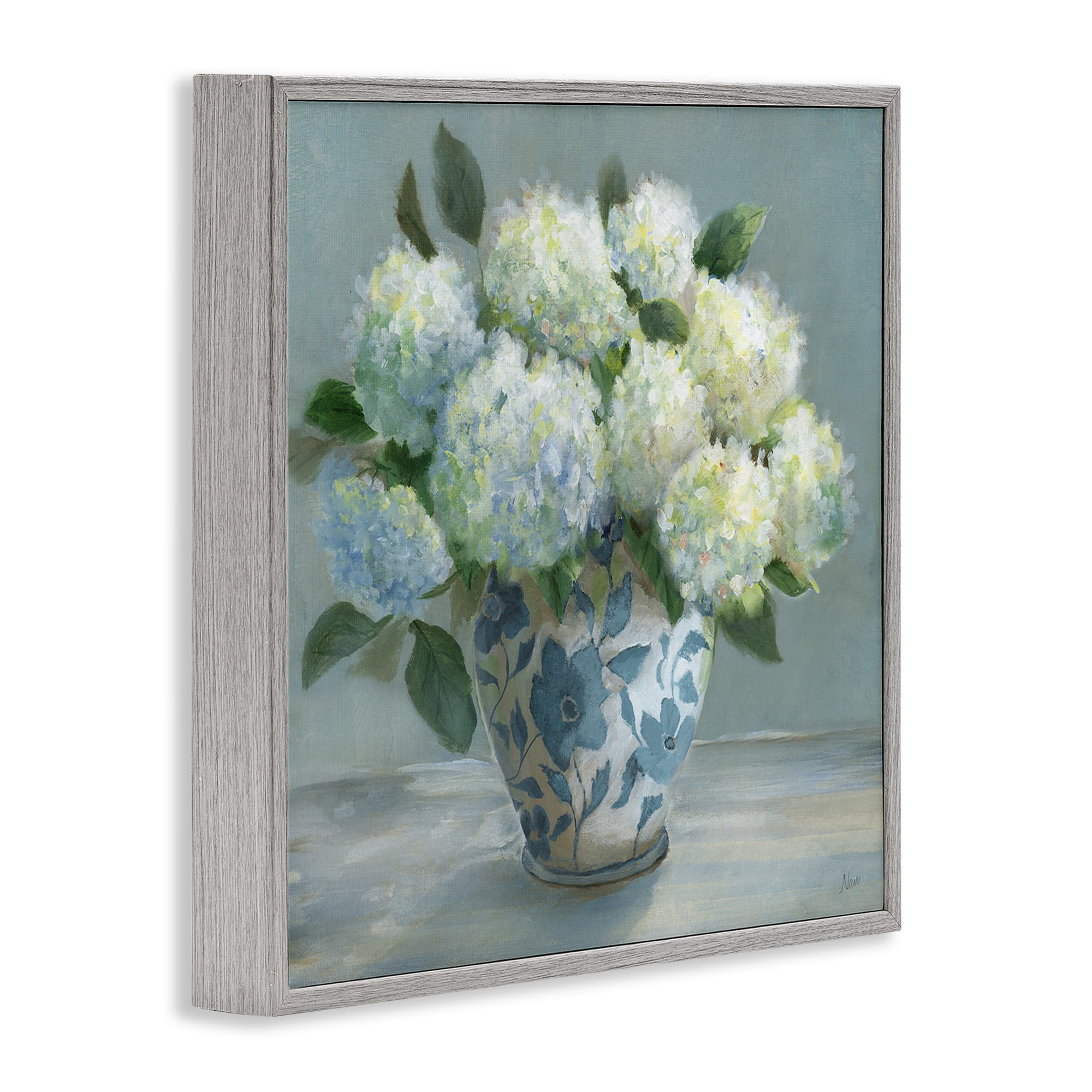 Stupell Industries Hydrangeas in Elegant Vase Gray Framed Giclee Art, design by Nan