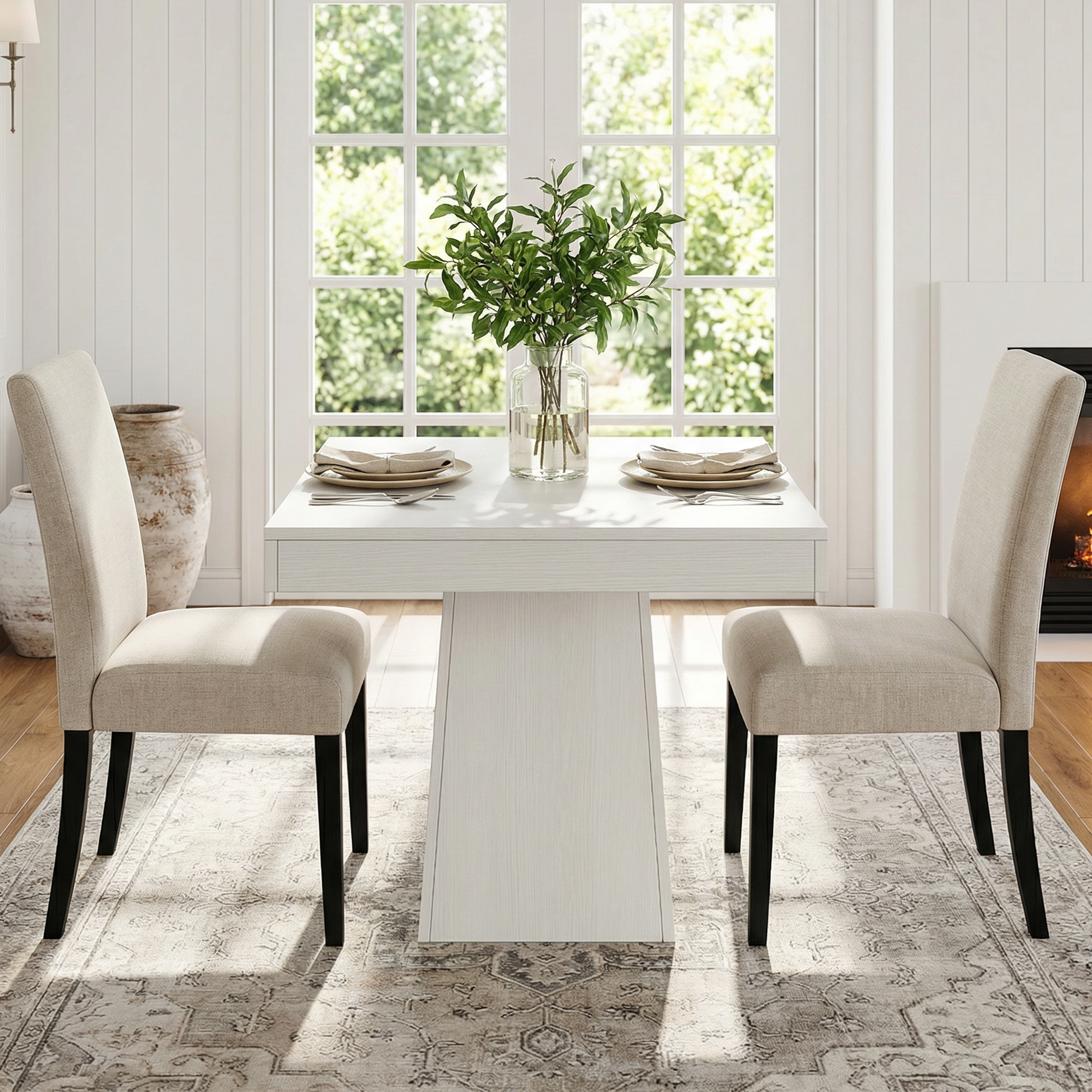 MAYEERTY 31.5 Inch Square Dining Table, Small Farmhouse Industrial Kitchen Dinner Table with Thick Tabletop and Pedestal Base for 4 People