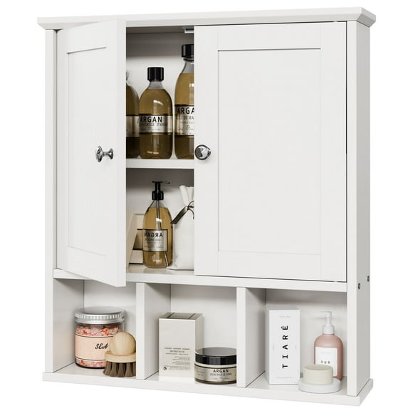 Walsunny Bathroom Medicine Cabinet, Wall-mounted Storage Cabinet with Adjustable Partitions, with 3 Open Shelves for Bedroom Organizer or Laundry