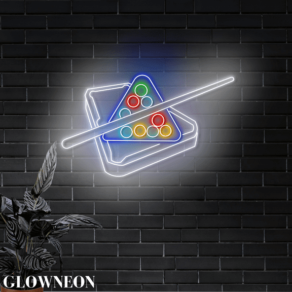 Glowneon Billiard Table Balls & Cue Neon Lights, Billiards Club Decor