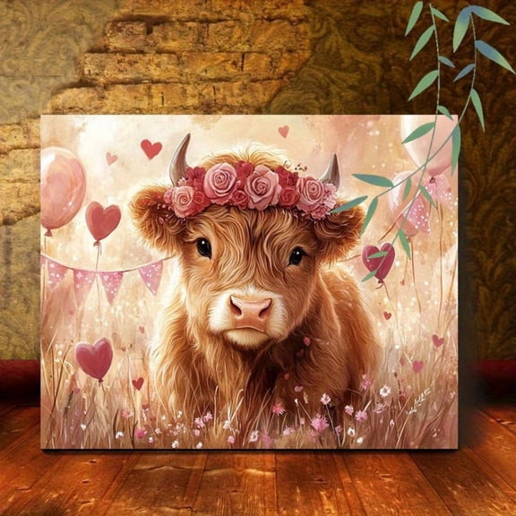Valentine Highland Cow Canvas Wall Decor Ready to Hang Bedroom