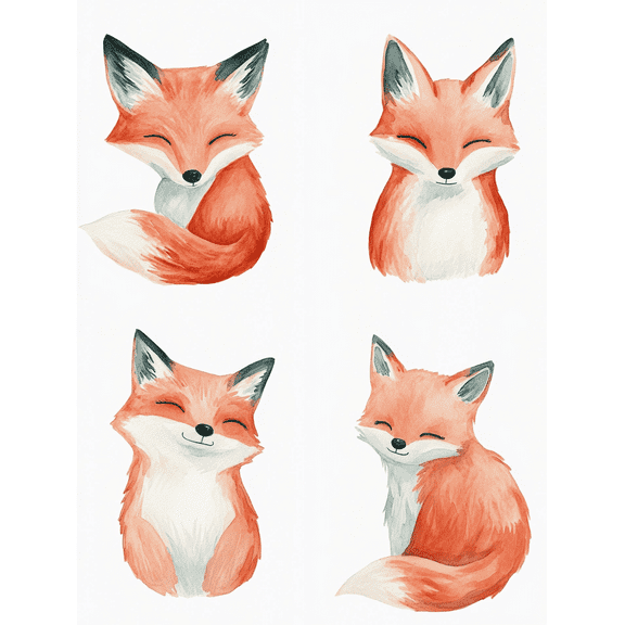 Cute Fox Watercolor Painting/Canvas PrintSuitable for Living Room Bedroom Nursery Office and Bathroom Decoration.