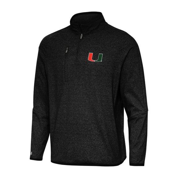 Men's Antigua Heather Black Miami Hurricanes Certain Quarter-Zip Tri-Blend Sweatshirt