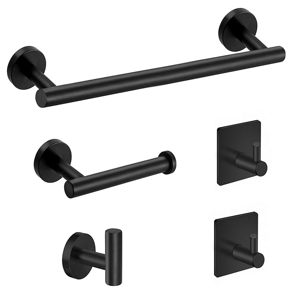 Lowestbest 5 Piece Thick Stainless Steel Bathroom Accessory Set, 16 Inch Hand Towel Bar Towel Rack Set, Toilet Paper Holder, 3 Bath Towel Hooks, Black Lowestbest 5 Piece Thick Stainless Steel Bathroom Accessory Set, 16 Inch Hand Towel Bar Towel Rack Set, Toilet Paper Holder, 3 Bath Towel Hooks, Black