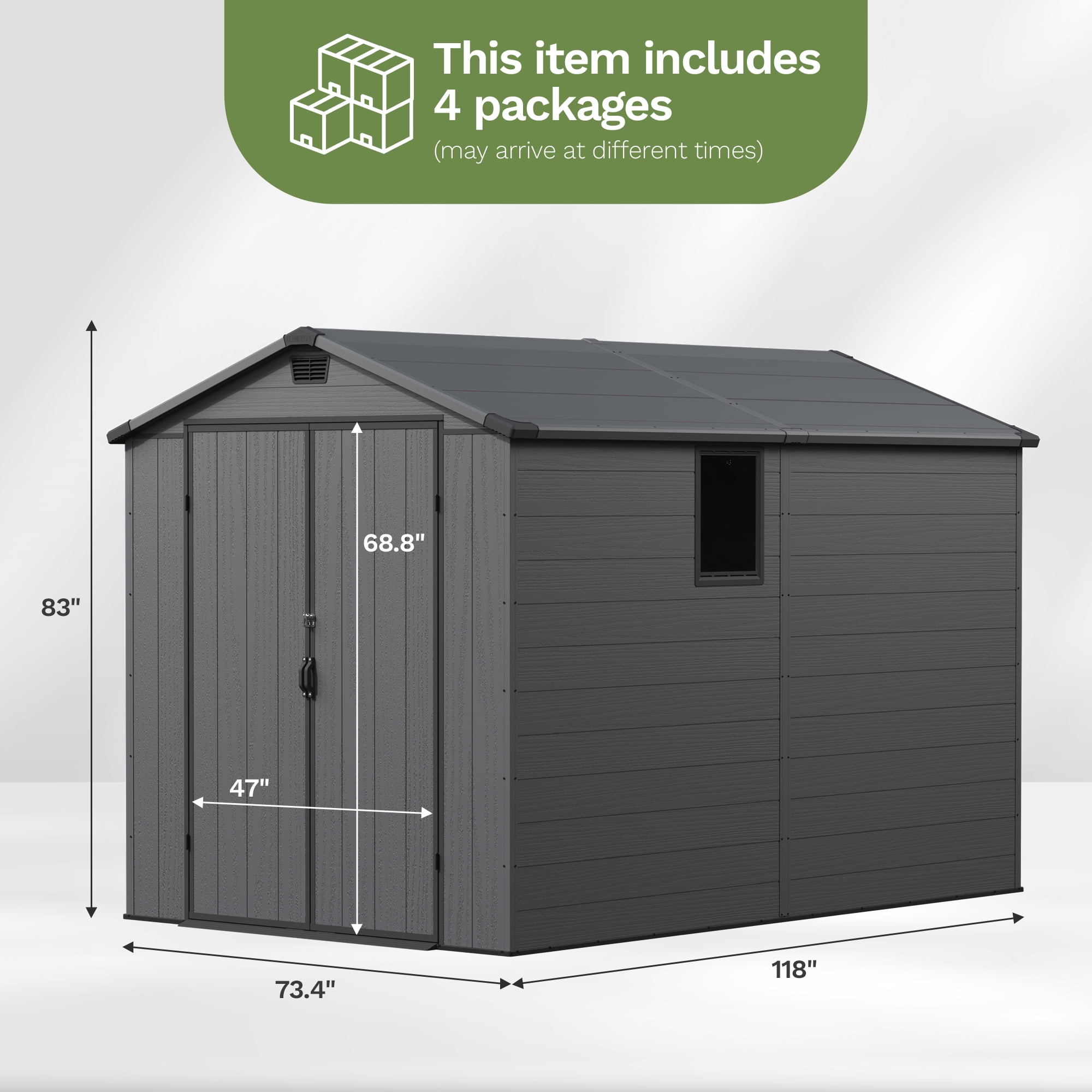 Homall6x10ft Outdoor Plastic Storage Shed with Window,Weather-Resistant, Easy Assembly, Wood-Effect Garden Tool House,Dark Gray