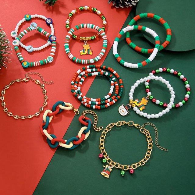 Xihbxyly Oferta Del Dia Pulsera Navideña de Perlas, Pulsera Mixta, Muñeco de Nieve, Adorno para Árbol de Navidad, Juego de Pulseras Navideñas, 12 Piezas, Unisex, Decoración Exquisita