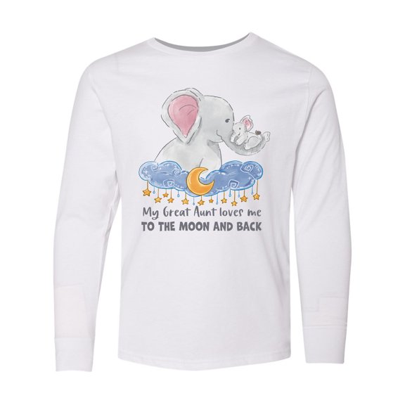 Inktastic My Great Aunt Loves me to the Moon and Back Elephant Family Long Sleeve Youth T-Shirt