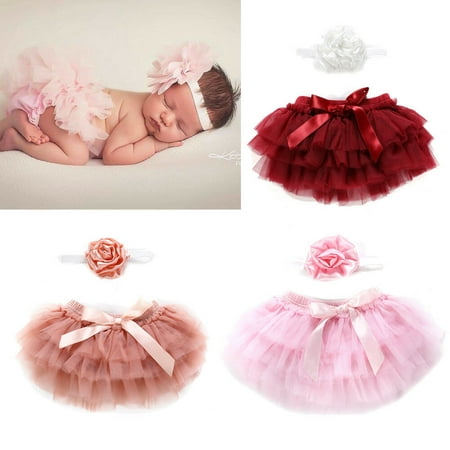 Infant Baby Girl Newborn Tutu Lace Birthday Dress Skirt+ Flower Headband Costume Lotus color