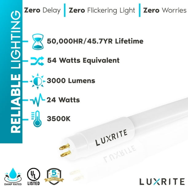 foder For nylig rolle Luxrite 12-Pack 4FT T5 LED Tube Lights 24W=54W 3500K Natural White Ballast  and Ballast Bypass Compatible Damp Rated - Walmart.com