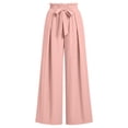 thumbnail image 5 of Cagogo Women's Wide Leg High Waisted Palazzo Pants Casual Loose Long Trousers Flowy Beach Lounge Work with Pockets Summer Clothes, Pink 2XL, 5 of 5