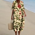 thumbnail image 1 of Ovzne Robes Grande Taille pour Femmes Rondes Robe Femmes Été Poches Imprimées Robes Amples Col en V Manches Courtes Robes Printemps Robe Manches Courtes Imprimée Liquidation, 1 of 5