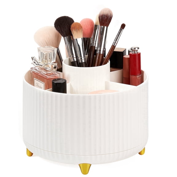 Mber 360 Rotating Makeup Brush Holder Organizer, Desk Pen Pencil Holder Cup, Makeup Organization for Vanity, Home and Office, White