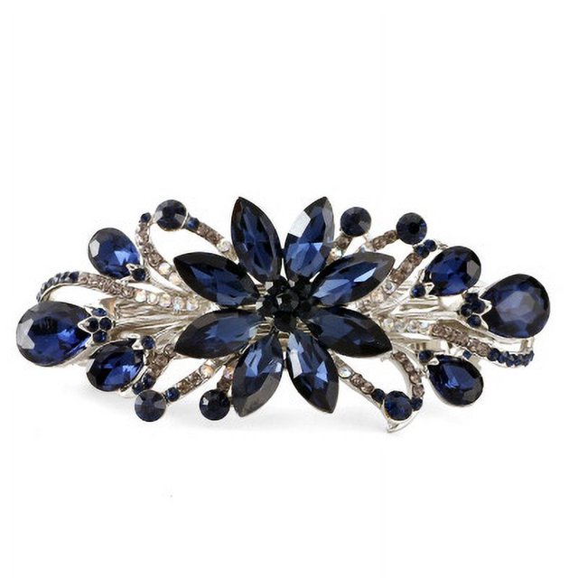 Horquilla con diseño de joyería de lujo con flores y diamantes de imitación (azul oscuro)