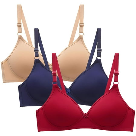 Mrat Push up Sports Bra Bras for Women 3pc Adjustable Strap Comfortable Wireless Push up Small Cup Solid Color Underwear Daily Brassiere S-75 Multicolor S