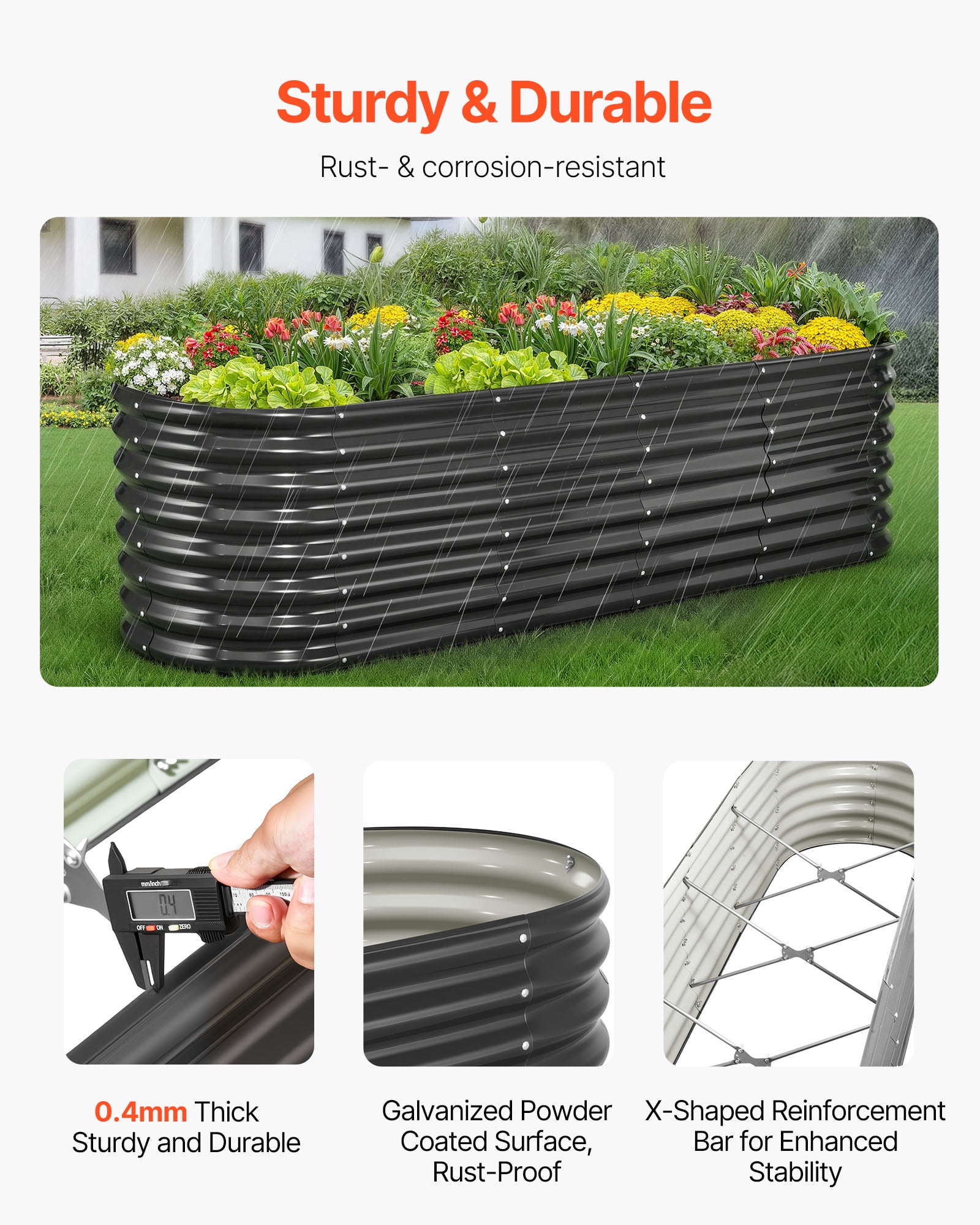 VEVOR Metal Raised Garden Bed, 8 x 2 x 2 ft Oval Outdoor Galvanized Planter Garden Box, Open Bottom Design, Large Planter Raised Bed for Growing Vegetables, Flowers, Herbs, and Succulents, Dark Gray
