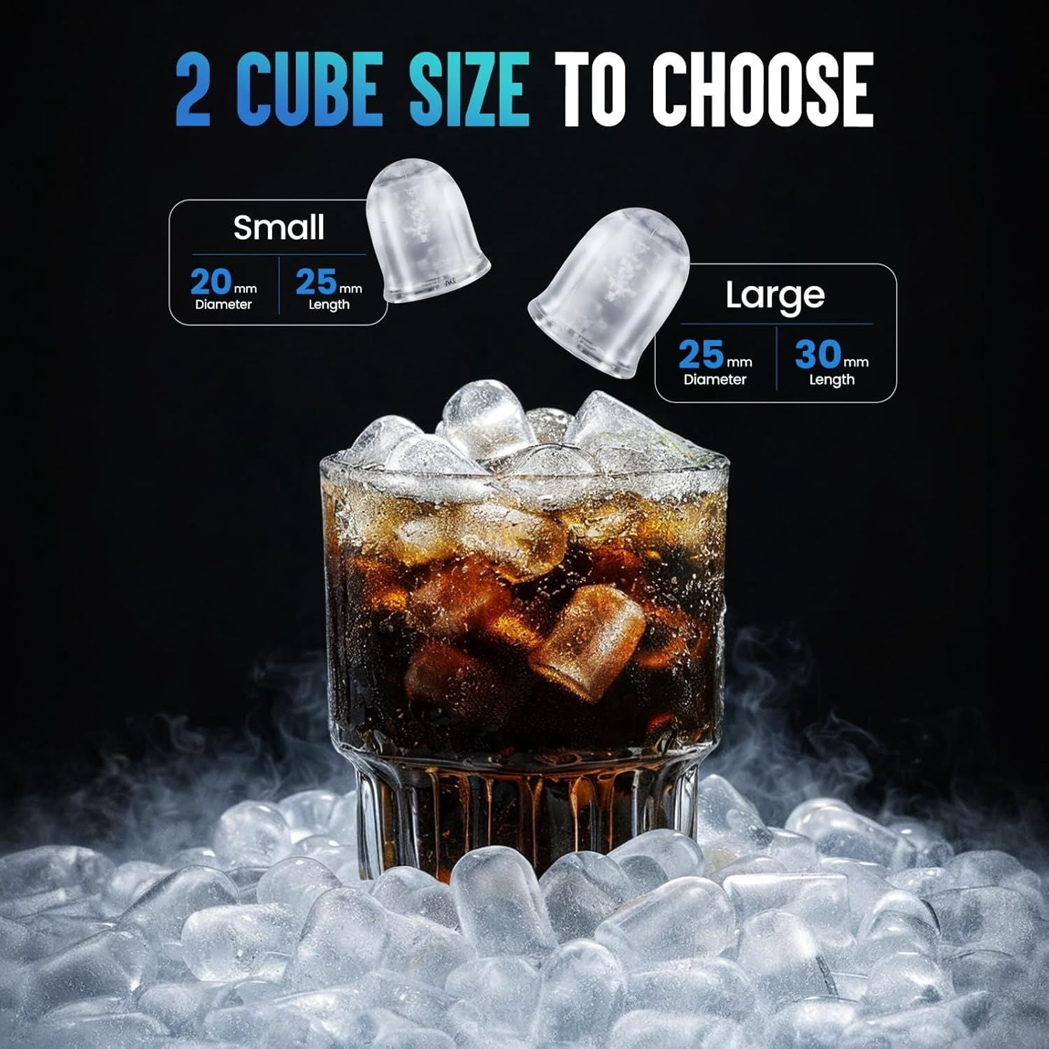 Portable Countertop Ice Maker, 26.5Lbs/24H Bullet Ice Machine, 6 Mins Fast Ice Making, 2 Ice Sizes, Detachable Basket, Compact Ice Maker for Home, Kitchen, Office, RV